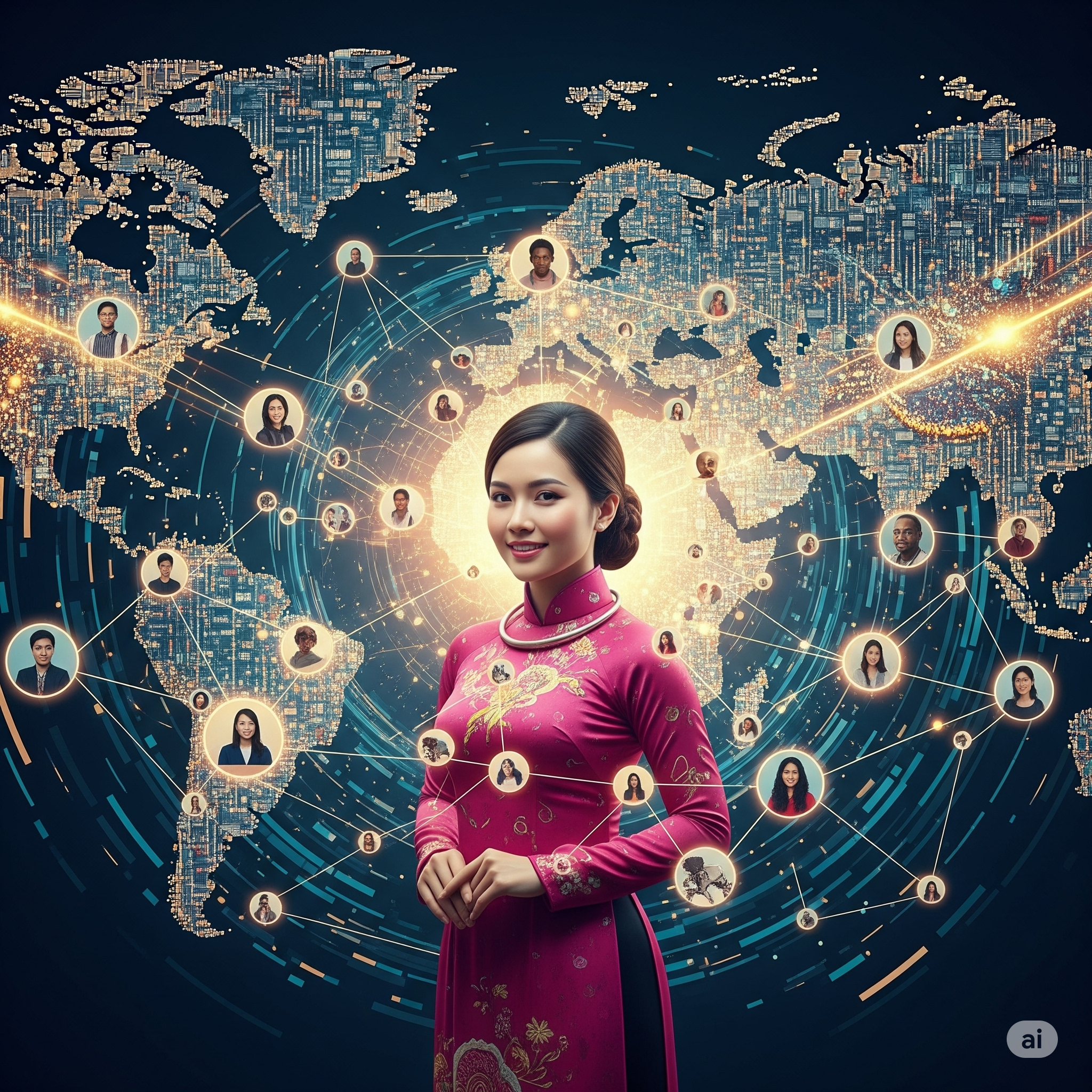 Quả địa cầu với các đường kết nối phát sáng